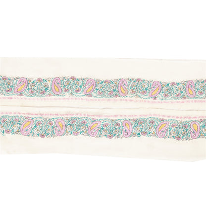 Sanskriti Vintage 1 YD Sari Border Hand Embroidered Suzani Trim Craft White Lace