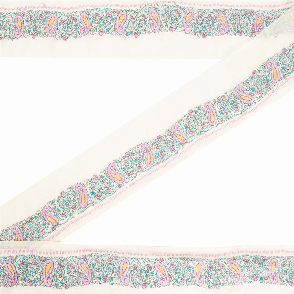 Sanskriti Vintage 1 YD Sari Border Hand Embroidered Suzani Trim Craft White Lace
