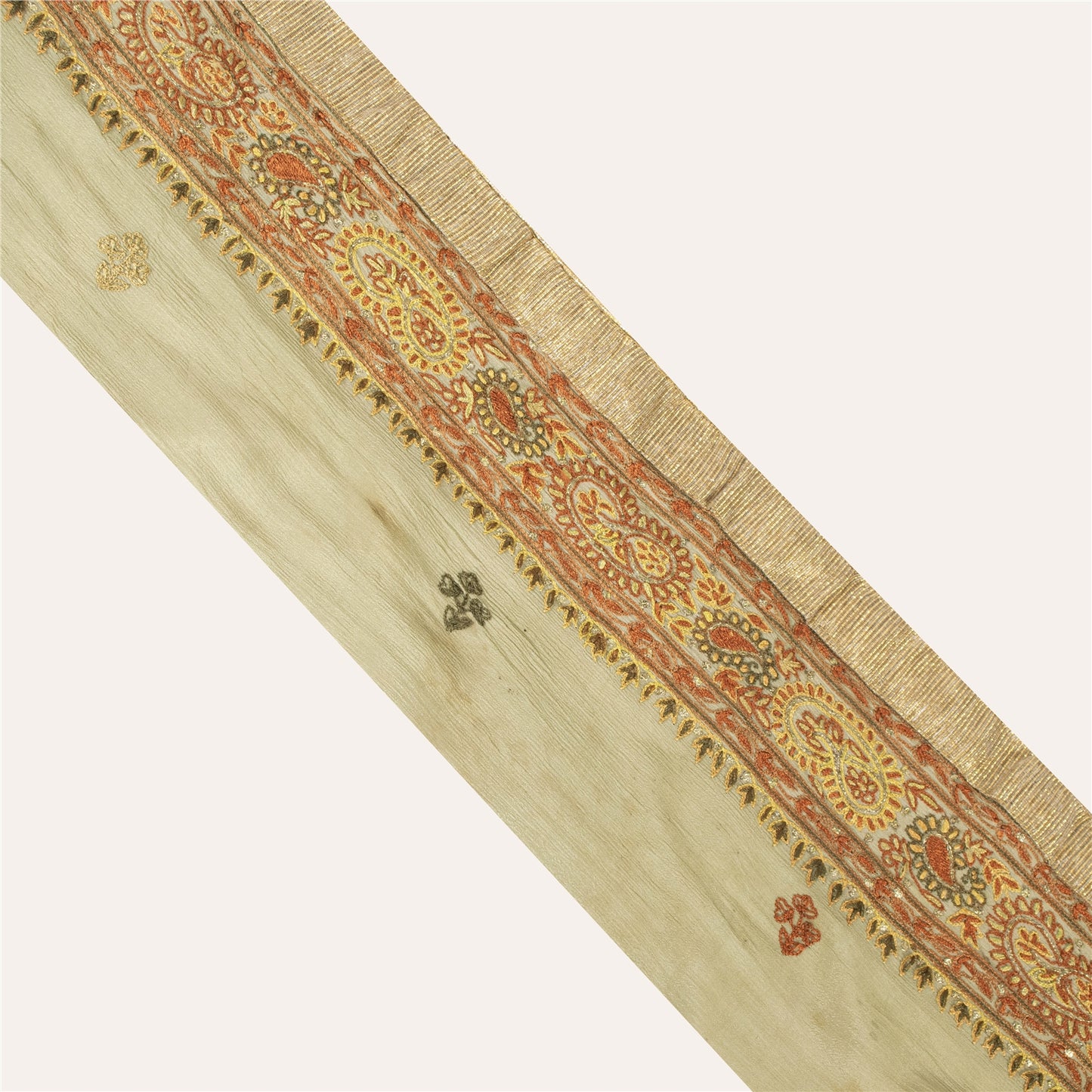 Sanskriti Vintage Sari Cream Border Embroidered Thread 1 YD Trim Cream Lace