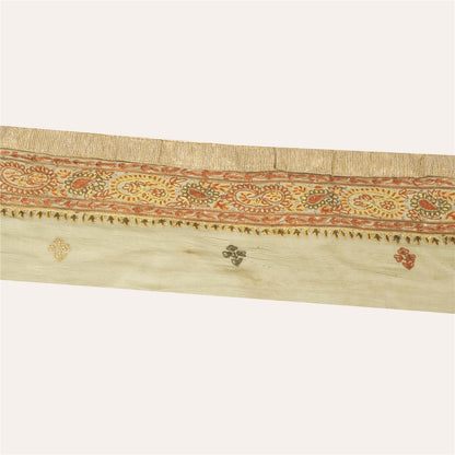 Sanskriti Vintage Sari Cream Border Embroidered Thread 1 YD Trim Cream Lace