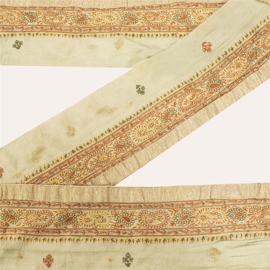 Sanskriti Vintage Sari Cream Border Embroidered Thread 1 YD Trim Cream Lace