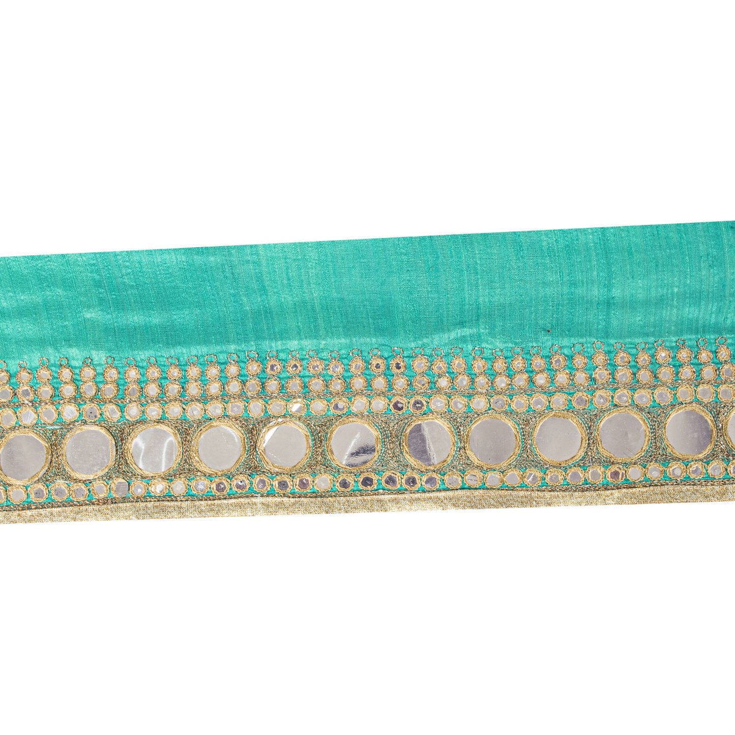 Sanskriti Vintage Green Silk 1 YD Sari Border Embroidered Zari Mirror Trim Lace