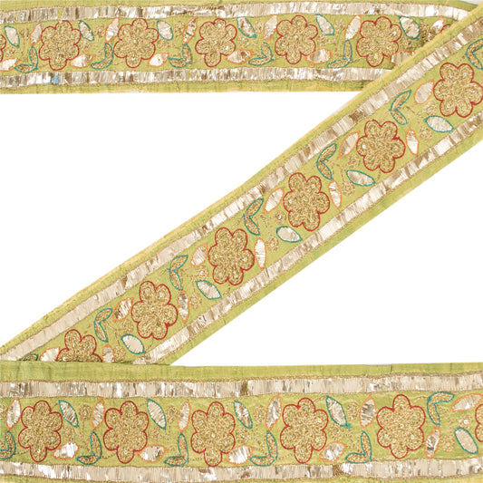 Sanskriti Vintage 1 YD Sari Border Hand Beaded Trim Sewing Craft GreenDecor Lace