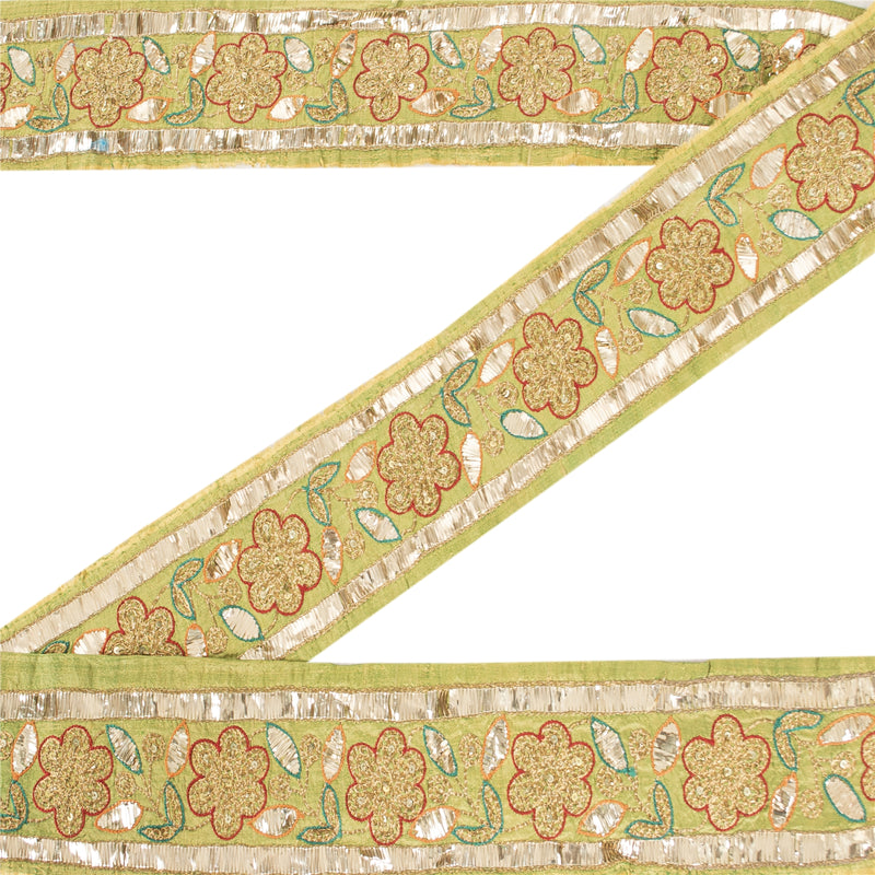 Sanskriti Vintage 1 YD Sari Border Hand Beaded Trim Sewing Craft GreenDecor Lace