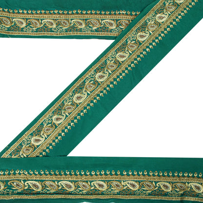 Sanskriti Vintage Green Pure Crepe 1 YD Sari Border Hand Embroidered Trim Lace