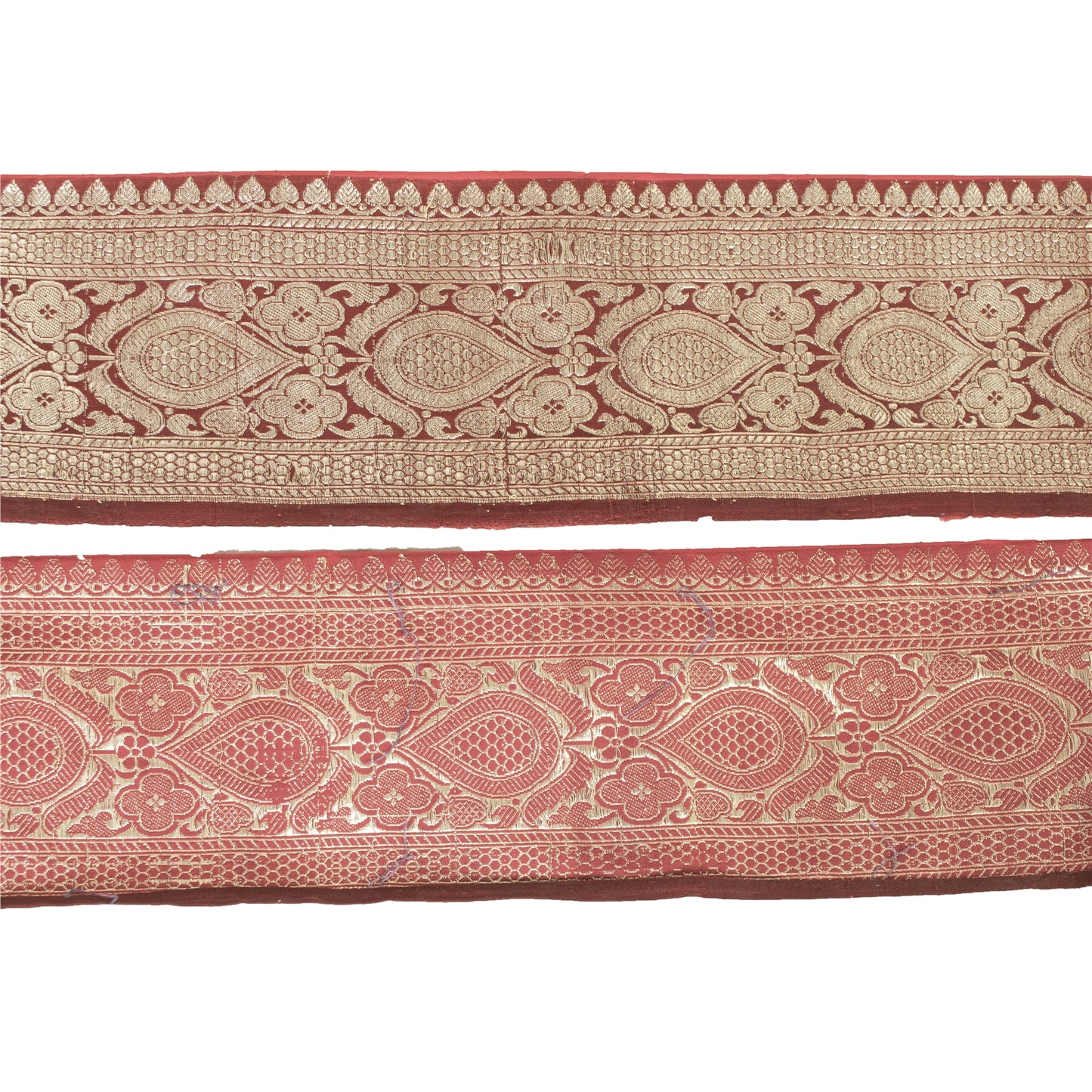 Sanskriti Vintage Sari Border Zari Woven Brocade 1 YD Trim Red Pure Silk Lace