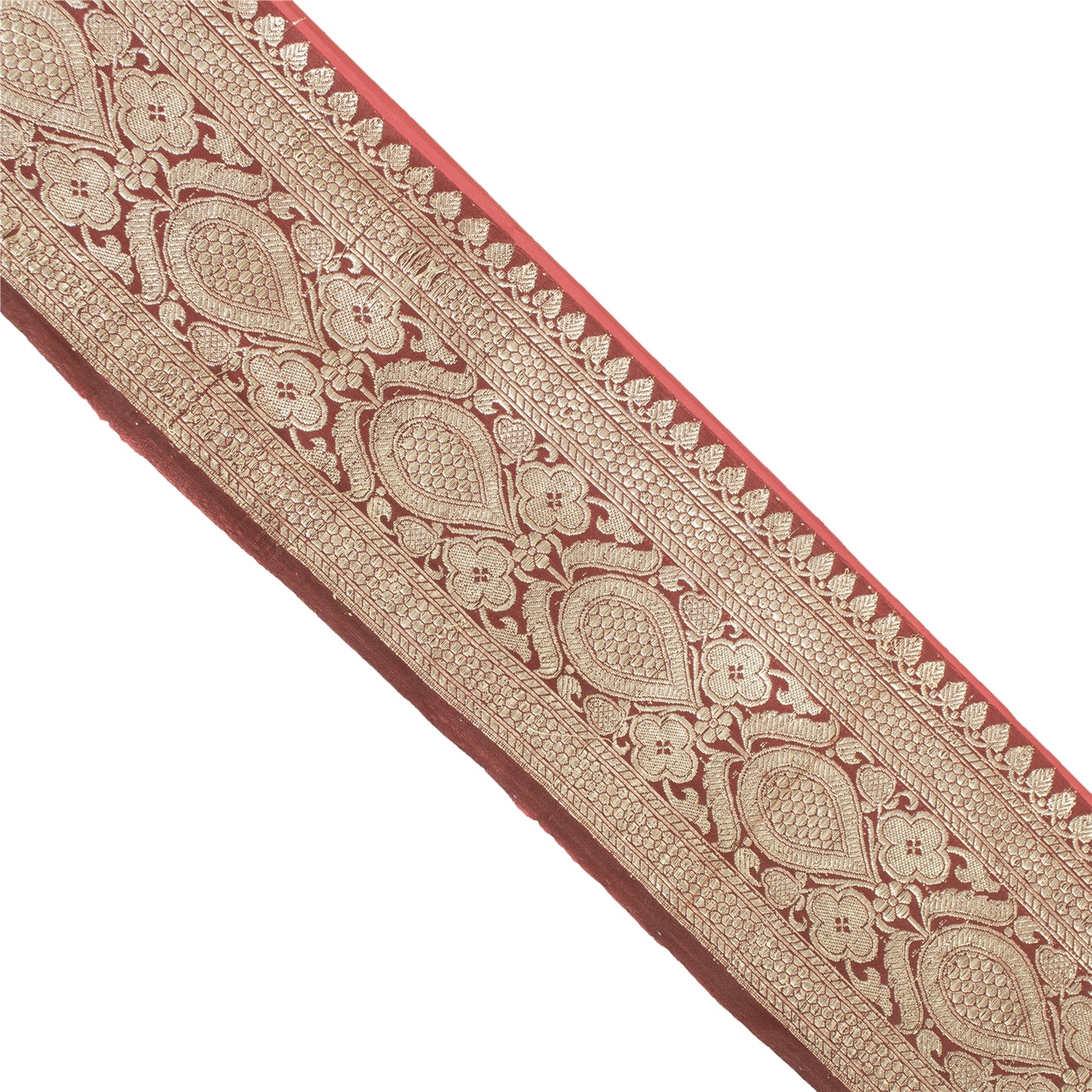 Sanskriti Vintage Sari Border Zari Woven Brocade 1 YD Trim Red Pure Silk Lace