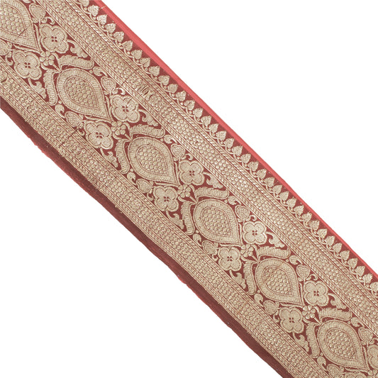 Sanskriti Vintage Sari Border Zari Woven Brocade 1 YD Trim Red Pure Silk Lace