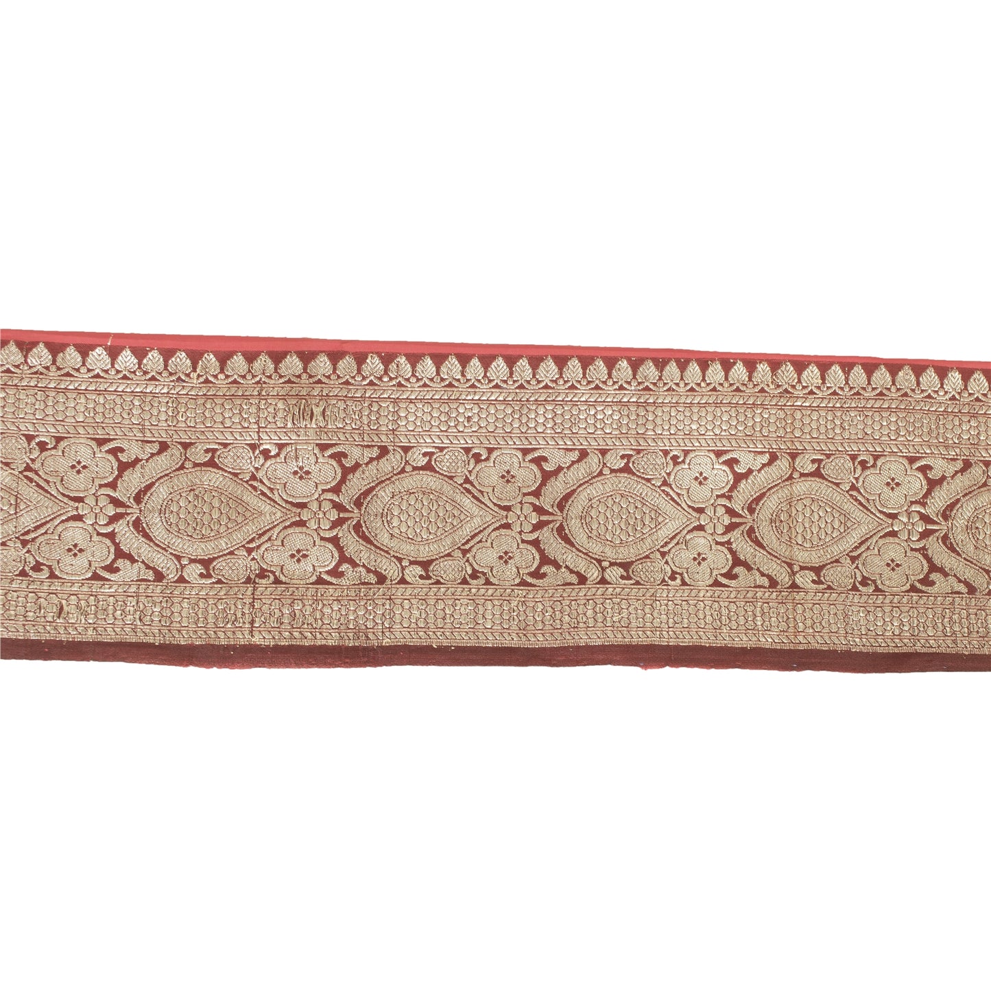 Sanskriti Vintage Sari Border Zari Woven Brocade 1 YD Trim Red Pure Silk Lace