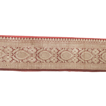 Sanskriti Vintage Sari Border Zari Woven Brocade 1 YD Trim Red Pure Silk Lace