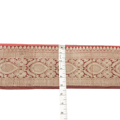 Sanskriti Vintage Sari Border Zari Woven Brocade 1 YD Trim Red Pure Silk Lace