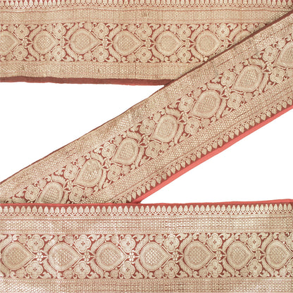 Sanskriti Vintage Sari Border Zari Woven Brocade 1 YD Trim Red Pure Silk Lace