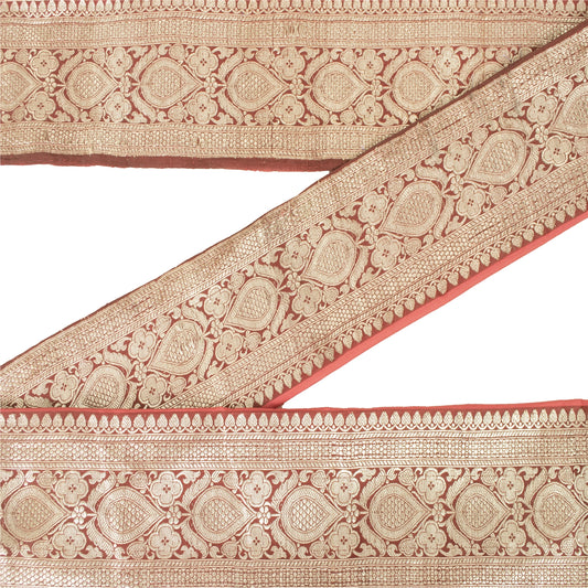Sanskriti Vintage Sari Border Zari Woven Brocade 1 YD Trim Red Pure Silk Lace