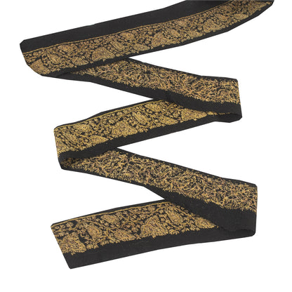 Sanskriti Vintage Sari Border Hand Embroidered 1 YD Trim Sewing Craft Black Lace