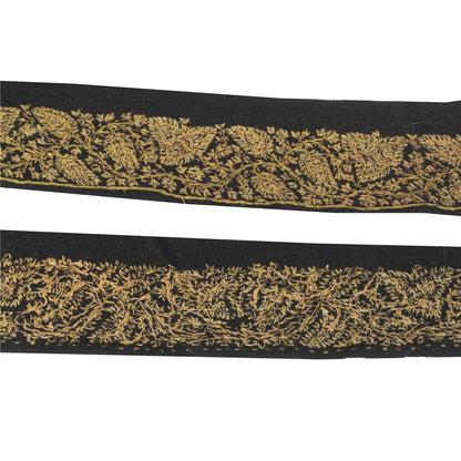 Sanskriti Vintage Sari Border Hand Embroidered 1 YD Trim Sewing Craft Black Lace