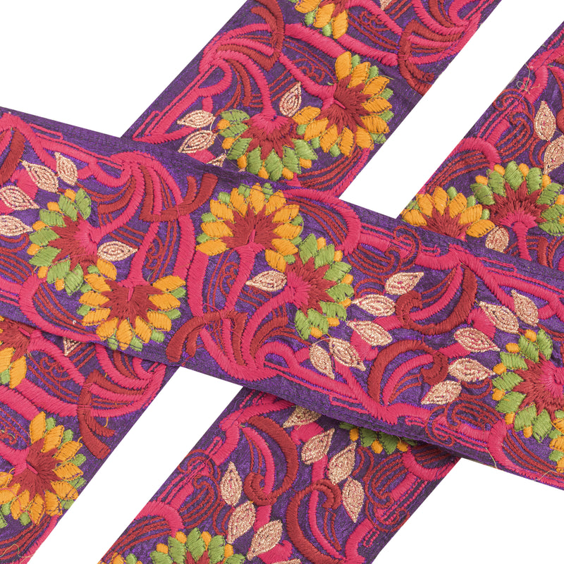 Sanskriti Vintage Sarees/Sari Border Embroidered 1 Yd Saree Trim Sewing Craft Blue & Pink Decor Thread Work 3.7 W Lace upholstery fabric