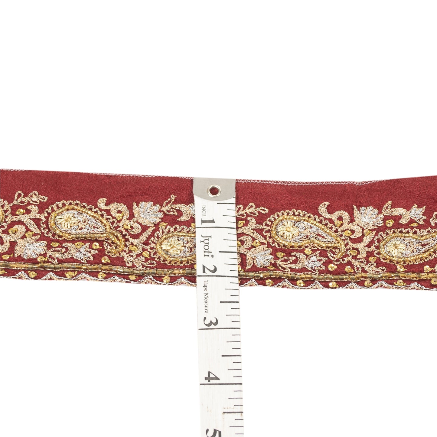 Sanskriti Vintage Sari Border Hand Beaded Zardozi 1 YD Trim Red Pure Silk Lace