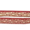 Sanskriti Vintage Sari Border Hand Beaded Zardozi 1 YD Trim Red Pure Silk Lace