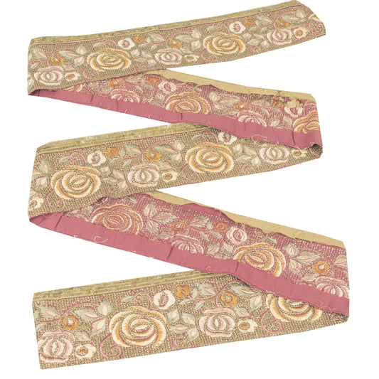 Sanskriti Vintage Sari Border Embroidered 1 YD Trim Sewing Craft Pink Decor Lace