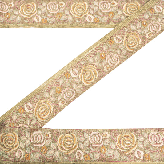 Sanskriti Vintage Sari Border Embroidered 1 YD Trim Sewing Craft Pink Decor Lace