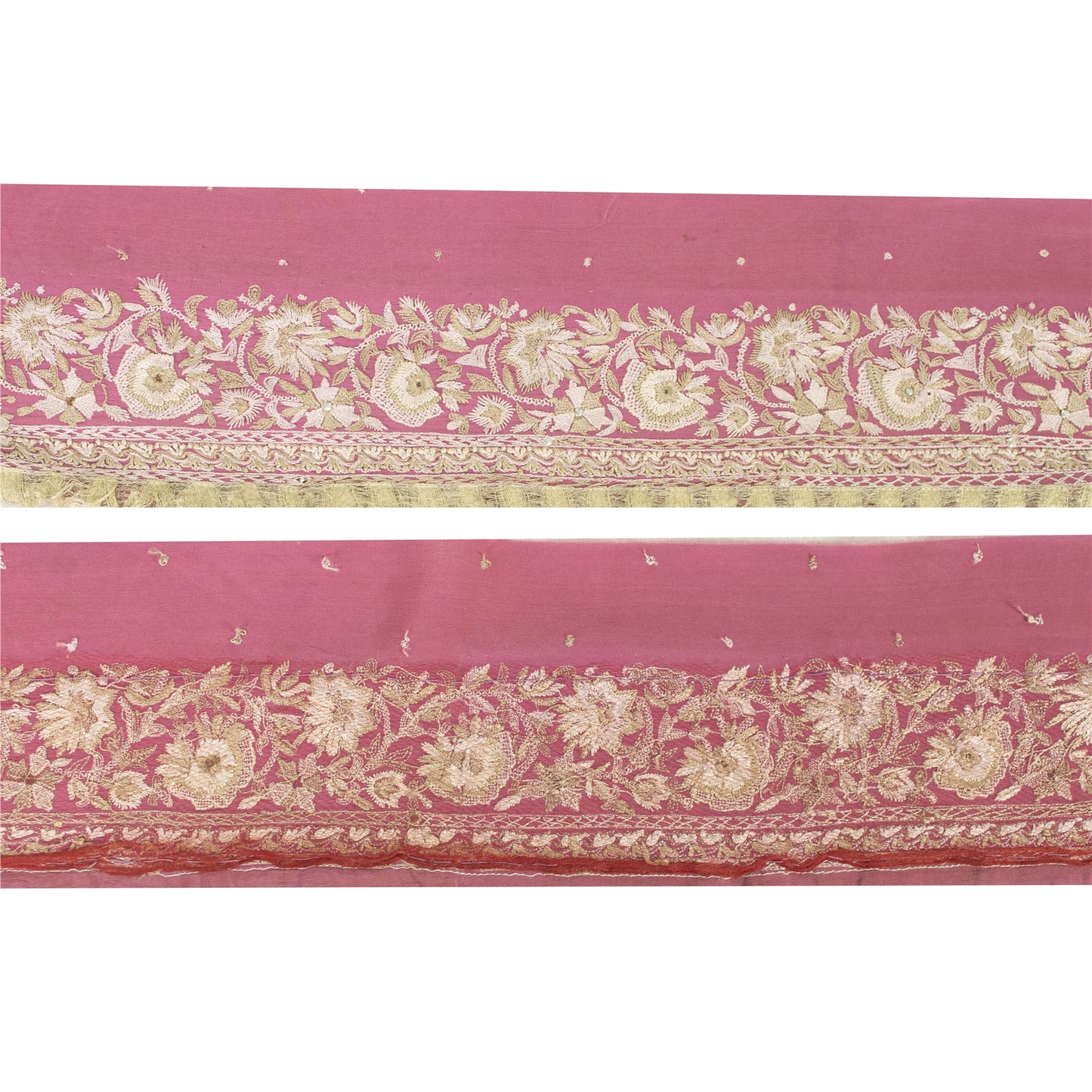 Sanskriti Vintage 1 YD Sari Border Hand Embroidered Trim Sewing Craft Pink Lace