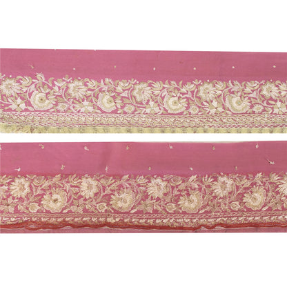 Sanskriti Vintage 1 YD Sari Border Hand Embroidered Trim Sewing Craft Pink Lace