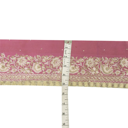 Sanskriti Vintage 1 YD Sari Border Hand Embroidered Trim Sewing Craft Pink Lace