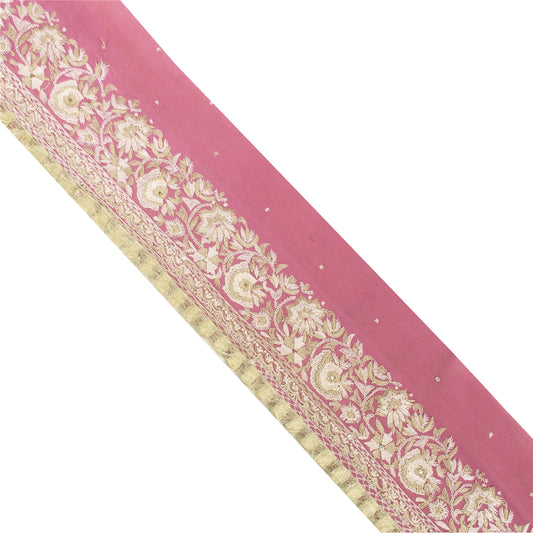 Sanskriti Vintage 1 YD Sari Border Hand Embroidered Trim Sewing Craft Pink Lace
