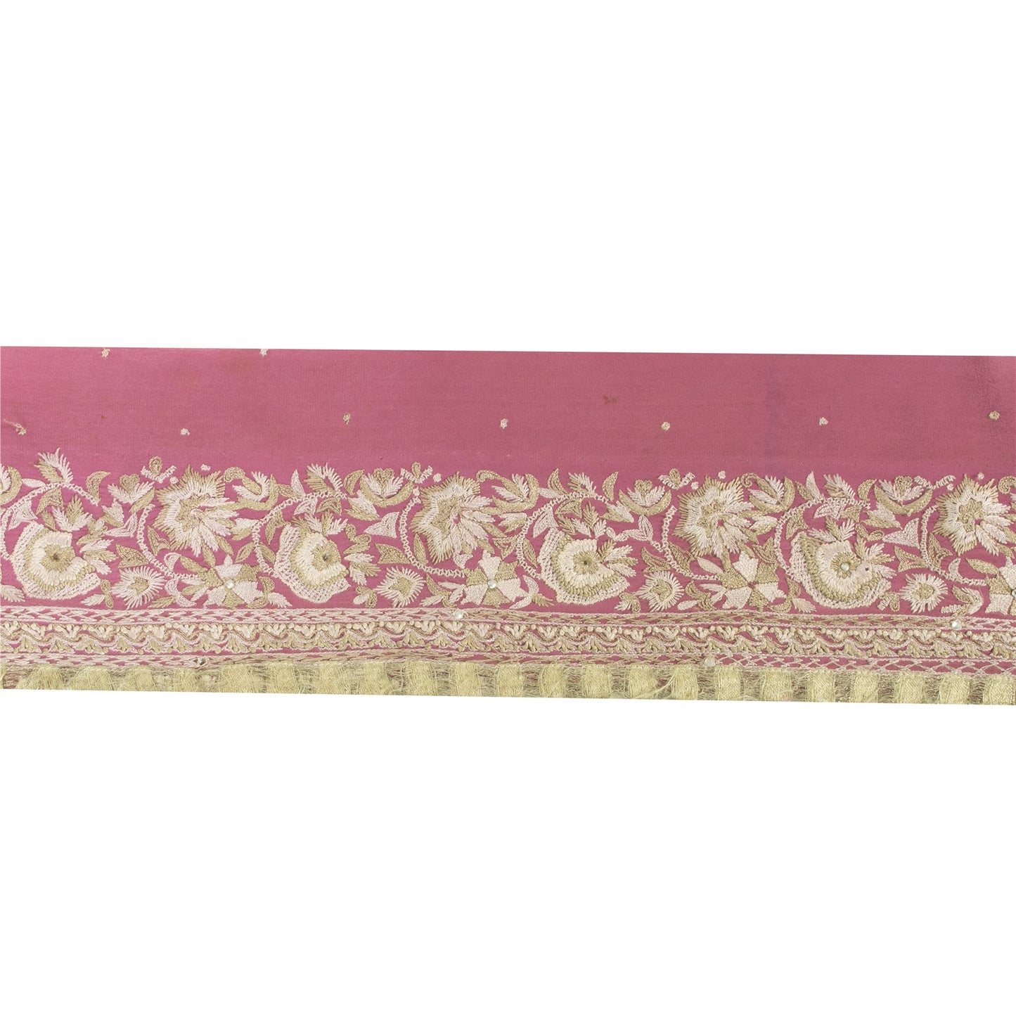 Sanskriti Vintage 1 YD Sari Border Hand Embroidered Trim Sewing Craft Pink Lace