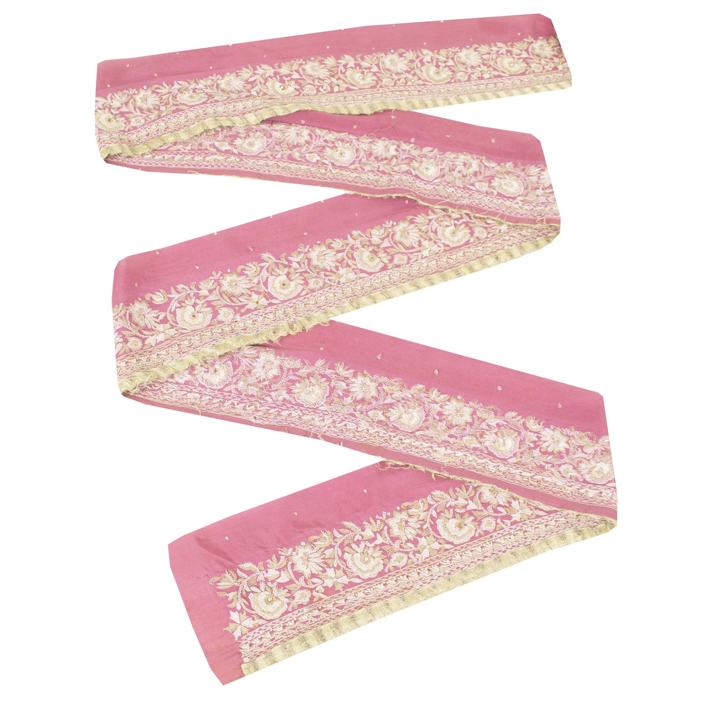 Sanskriti Vintage 1 YD Sari Border Hand Embroidered Trim Sewing Craft Pink Lace