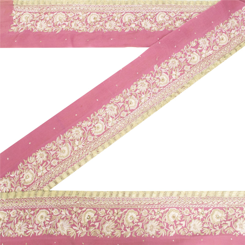 Sanskriti Vintage 1 YD Sari Border Hand Embroidered Trim Sewing Craft Pink Lace