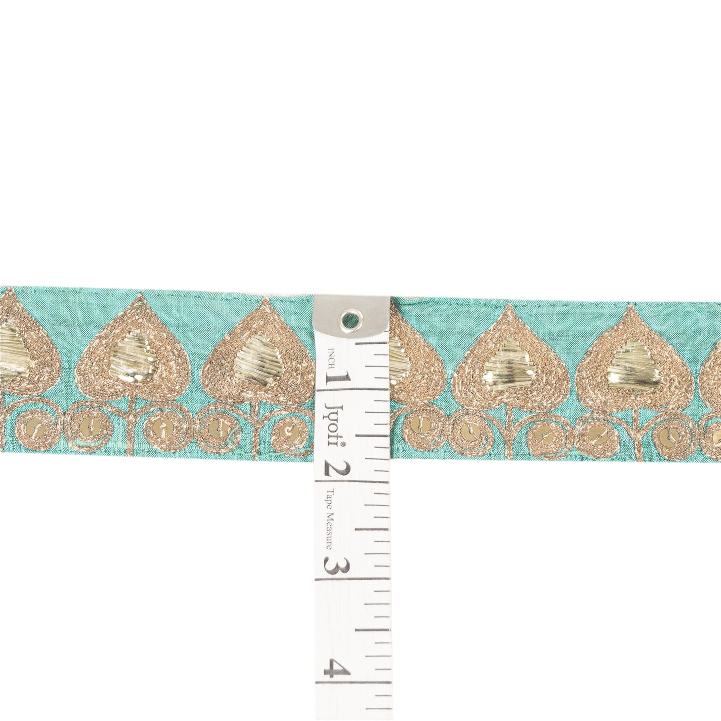 Sanskriti Vintage Sari Border Hand Beaded Zari 1 YD Trim SeaGreen Lace Pure Silk