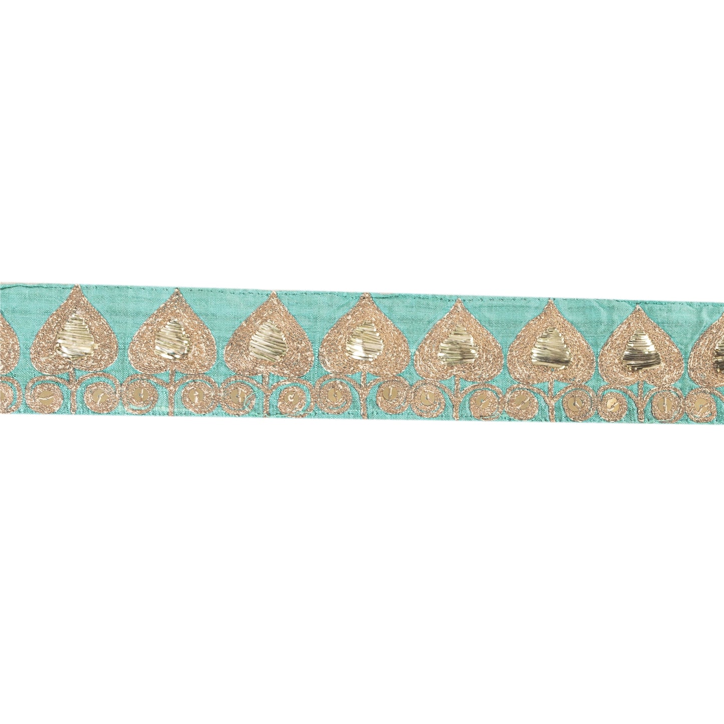 Sanskriti Vintage Sari Border Hand Beaded Zari 1 YD Trim SeaGreen Lace Pure Silk