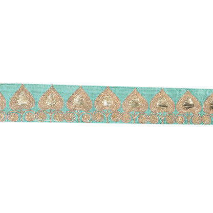 Sanskriti Vintage Sari Border Hand Beaded Zari 1 YD Trim SeaGreen Lace Pure Silk
