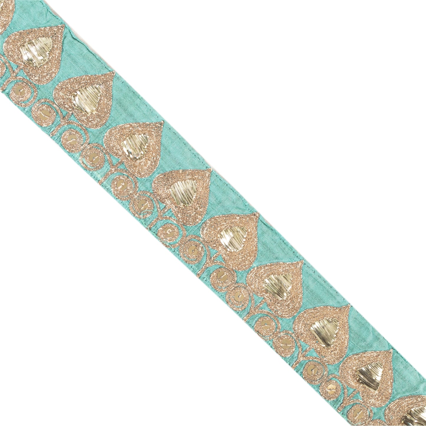 Sanskriti Vintage Sari Border Hand Beaded Zari 1 YD Trim SeaGreen Lace Pure Silk