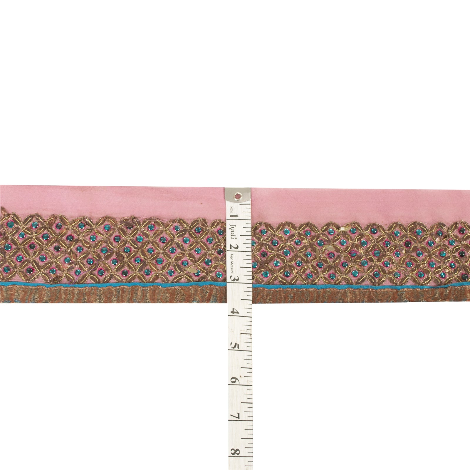 Sanskriti Vintage Sari Border Hand Beaded 1YD Trim Pink Pure Silk Lace 3.6W Lace