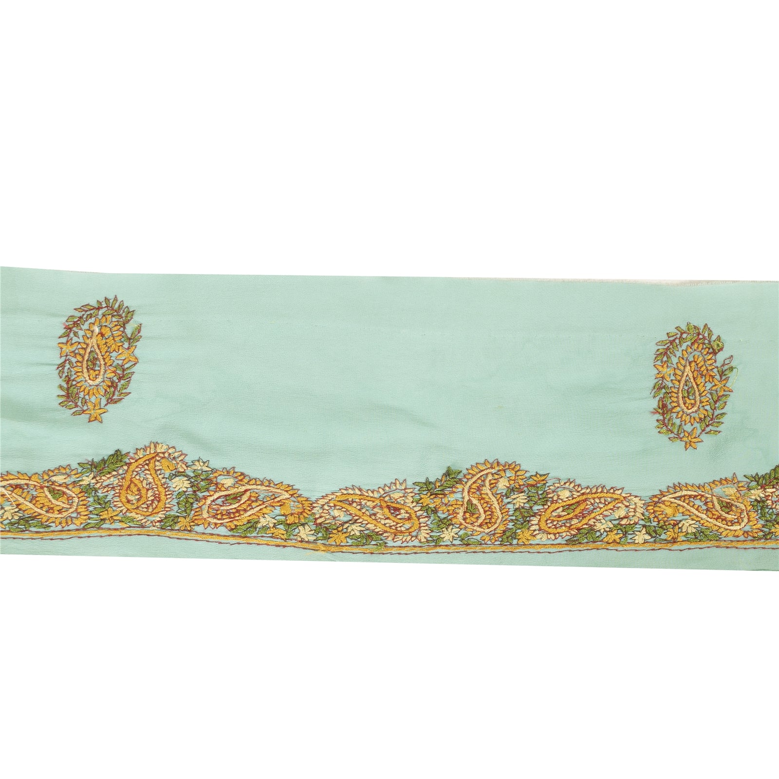 Sanskriti Vintage Sari Border Hand Embroidered Suzani 1YD Trim Green Decor Lace