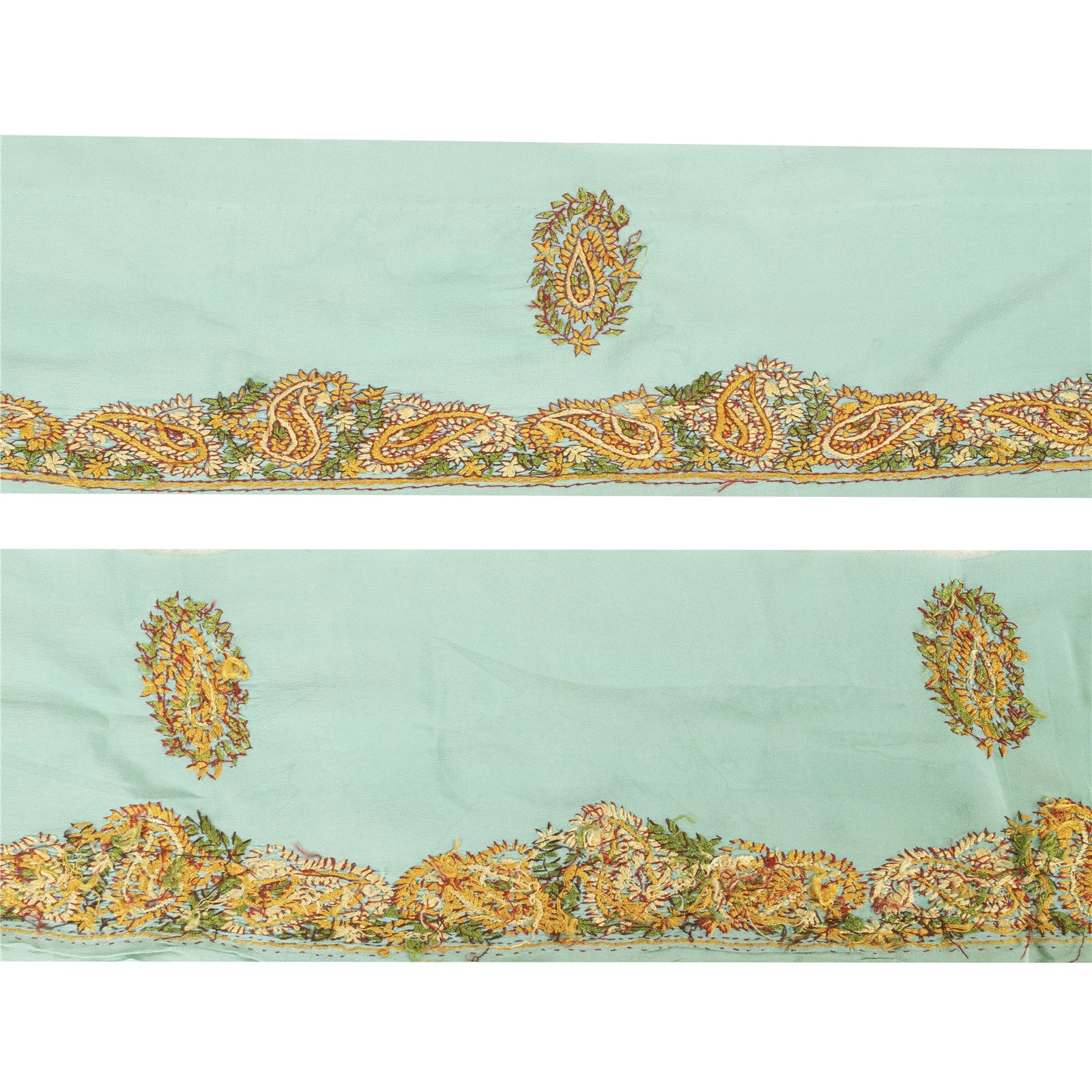 Sanskriti Vintage Sari Border Hand Embroidered Suzani 1YD Trim Green Decor Lace