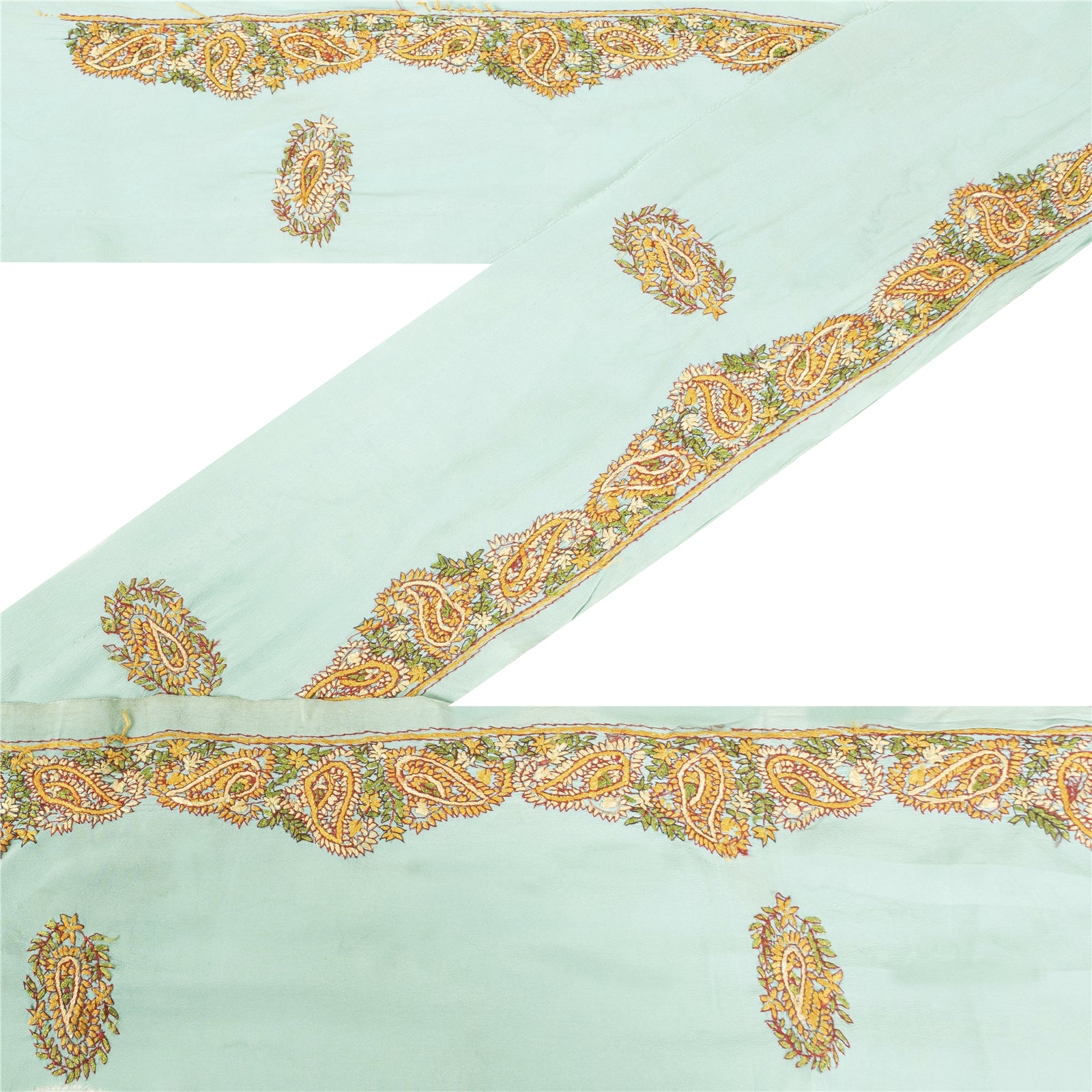 Sanskriti Vintage Sari Border Hand Embroidered Suzani 1YD Trim Green Decor Lace