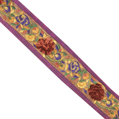 Sanskriti Vintage Sari/Saree Border Embeoidered Floral 1 YD Trim Pink 2.5W Lace