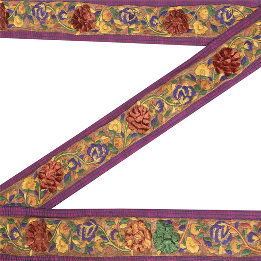 Sanskriti Vintage Sari/Saree Border Embeoidered Floral 1 YD Trim Pink 2.5W Lace