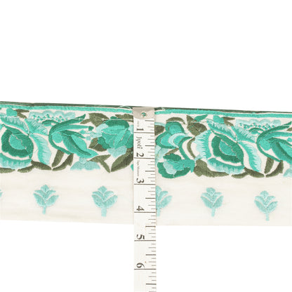 Sanskriti Vintage Sari Border Embroidered 1 YD Trim Sewing White Chiffon Lace