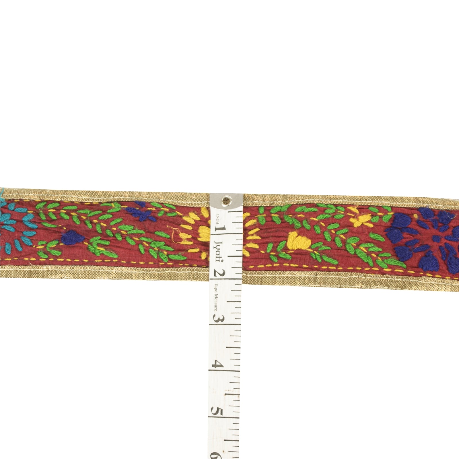 Sanskriti Vintage Saree/Sari Border Hand Embroidered Bagh Phulkari 1 Yd Sarees Trim Cotton Red 2.1W Lace