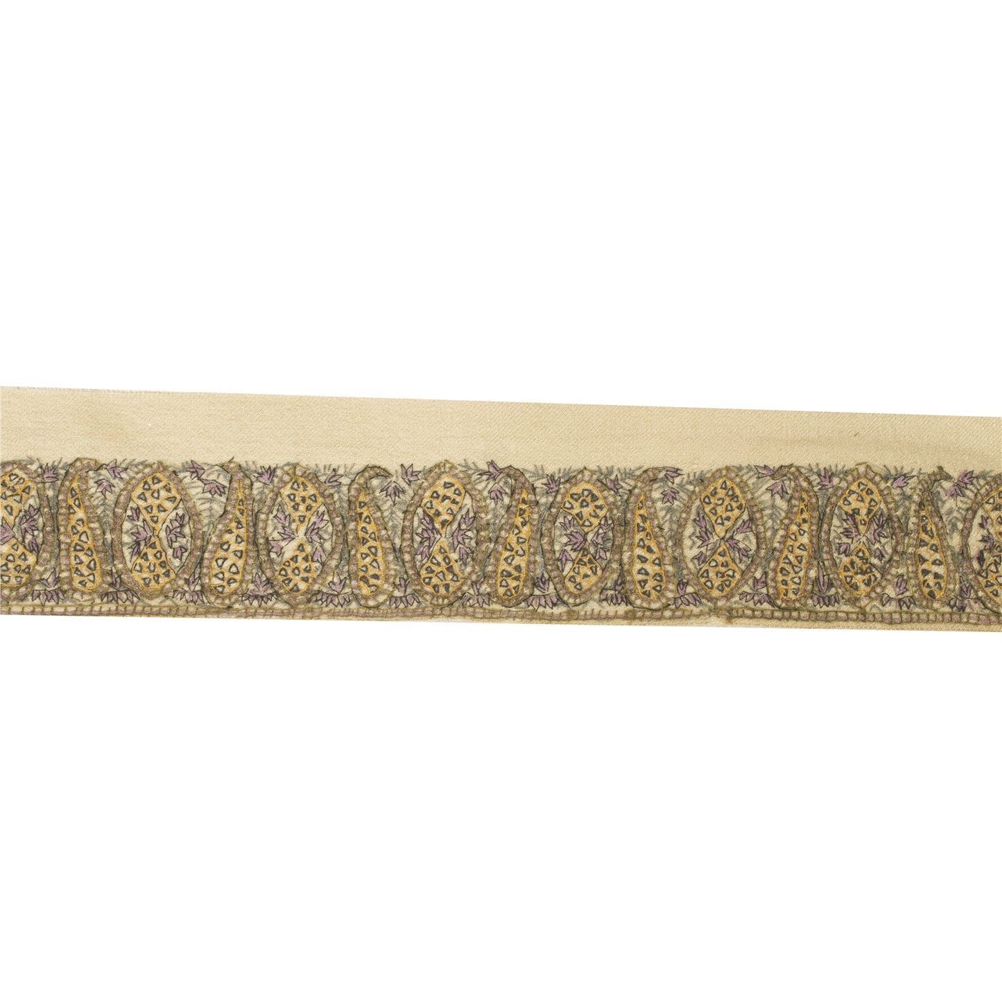 Sanskriti Vintage Sari Border Hand Embroidered Suzani 1 YD Trim Craft Cream Lace