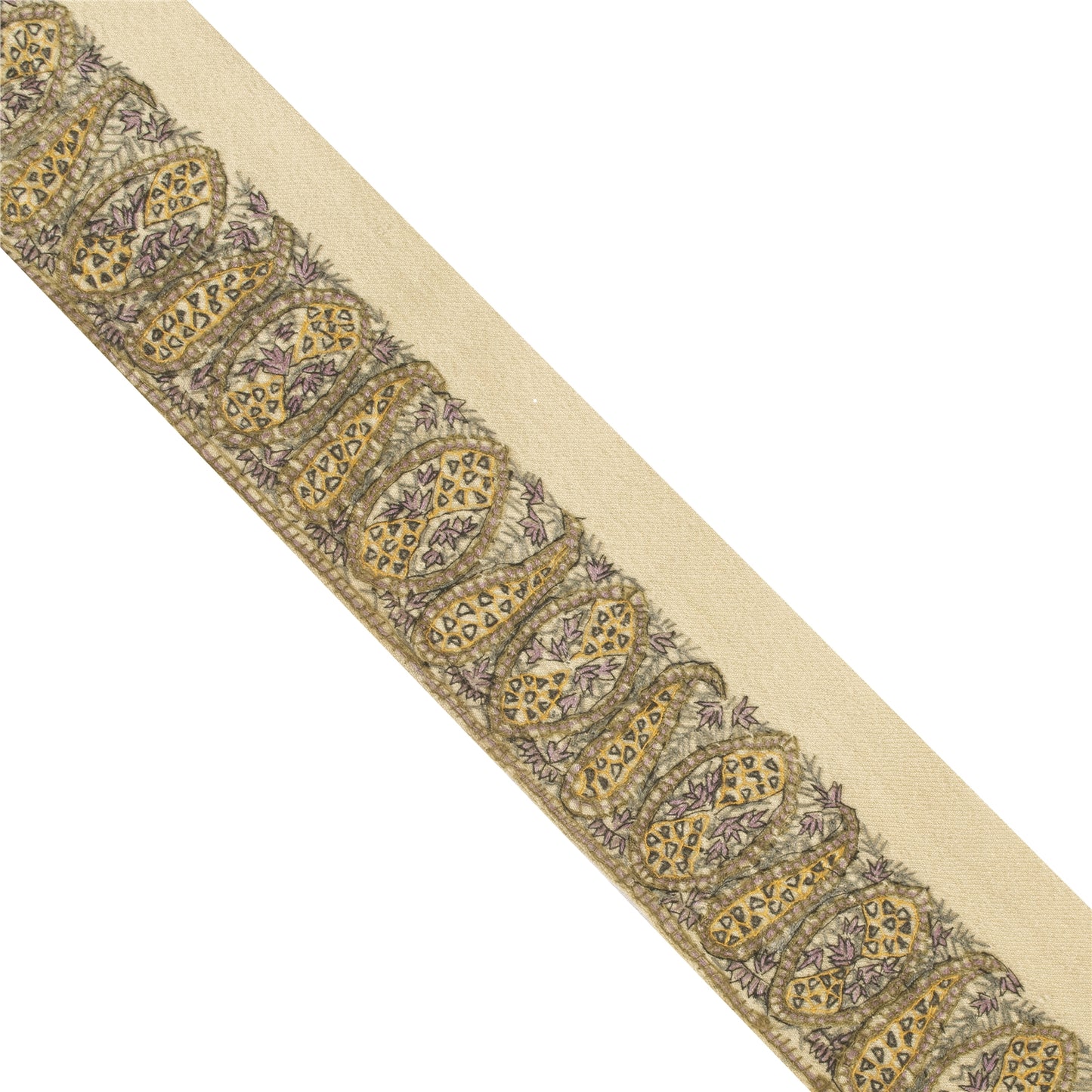 Sanskriti Vintage Sari Border Hand Embroidered Suzani 1 YD Trim Craft Cream Lace