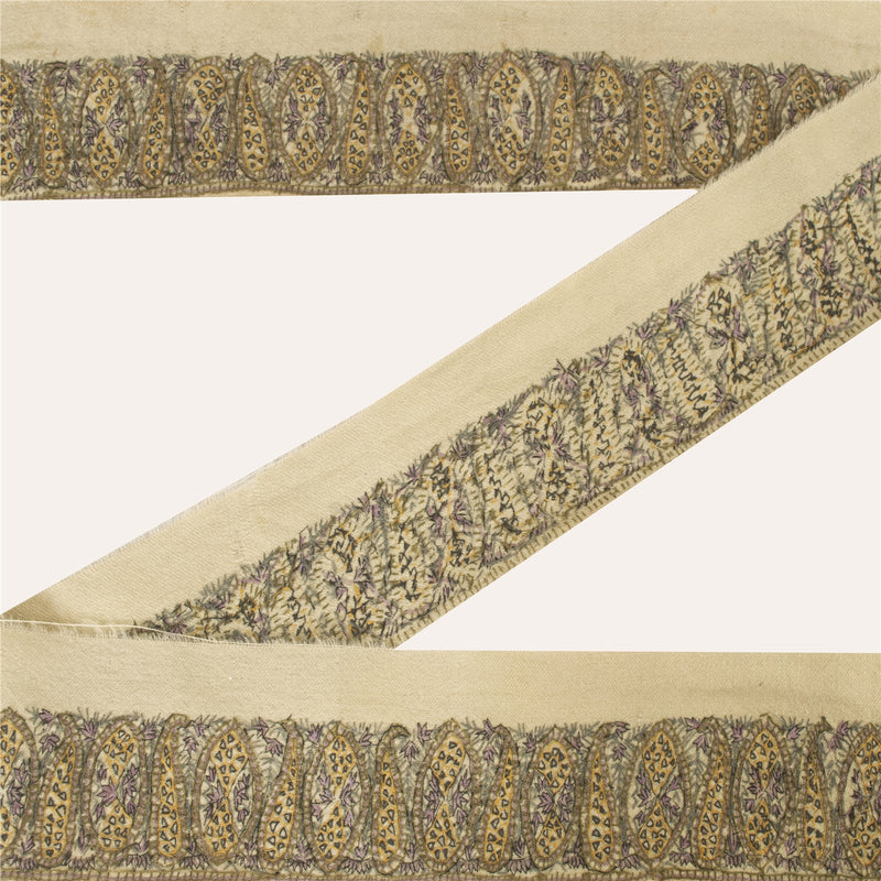 Sanskriti Vintage Sari Border Hand Embroidered Suzani 1 YD Trim Craft Cream Lace