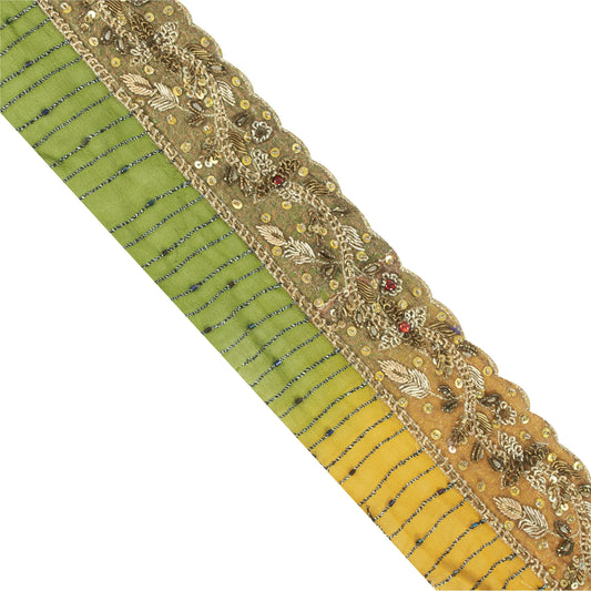 Sanskriti Vintage Sari Border Hand Beaded 1 YD Trim Sewing Craft GreenDecor Lace