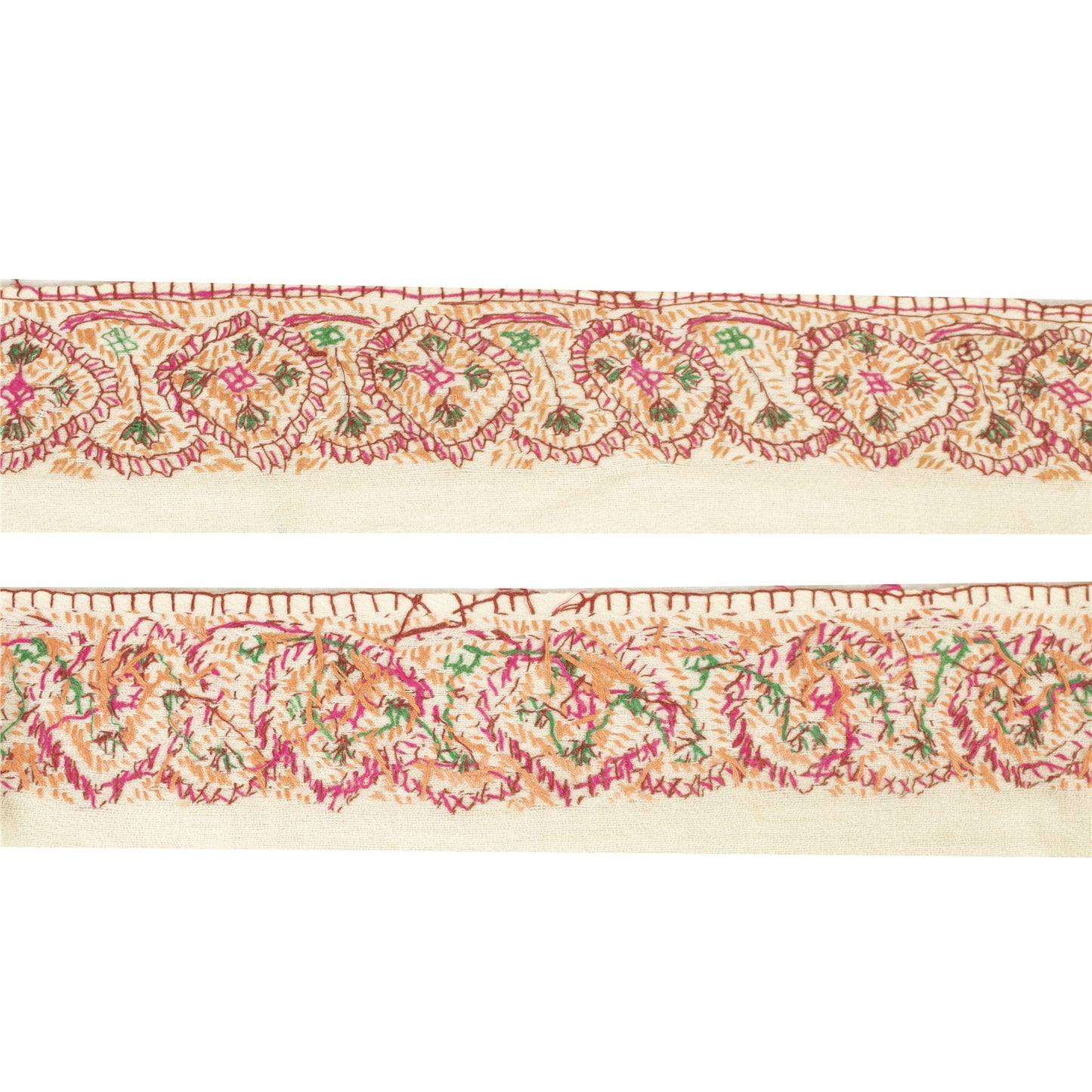Sanskriti Vintage Sari Border Hand Embroidered Suzani Cotton 1 YD Trim 3.2W Lace