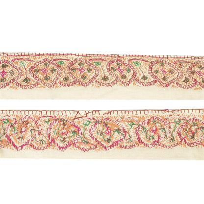 Sanskriti Vintage Sari Border Hand Embroidered Suzani Cotton 1 YD Trim 3.2W Lace
