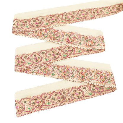 Sanskriti Vintage Sari Border Hand Embroidered Suzani Cotton 1 YD Trim 3.2W Lace